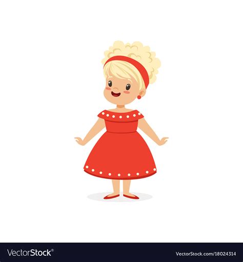 Elegant Blonde Little Girl Posing In Red Dress Vector Image