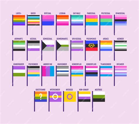 Коллекция флагов гордости сексуальная и гендерная идентичность векторная иллюстрация Премиум