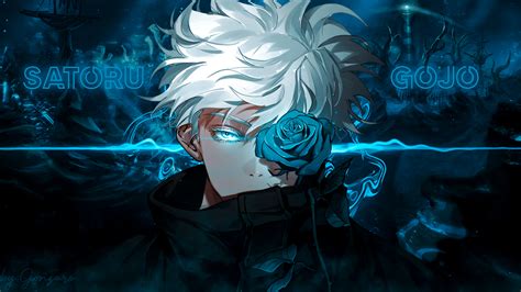 Satoru Gojo Blue Eyes Jujutsukaisen White Hair Blue Flowers Anime Boys