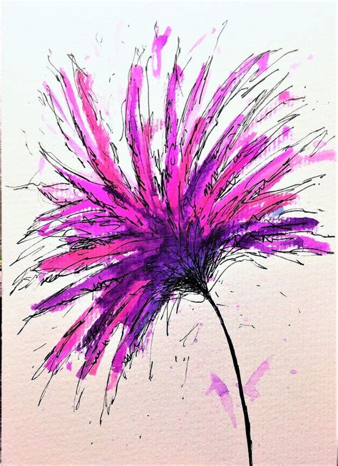Hand Painted Greeting Card Purple And Pink Spiky Flower Design