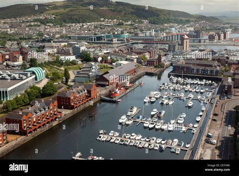 Uk Wales Swansea Aerial View Of Maritime Quarter From Meridian Tower