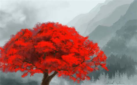 Download Red Tree Art Wallpaper