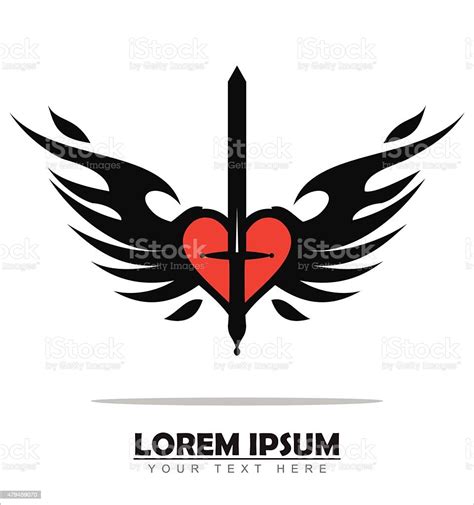 Red Heart Black Sword Wings And Flame Stock Illustration Download