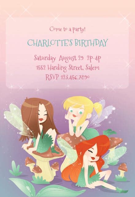 Fairies Birthday Invitation Template Free Greetings Island
