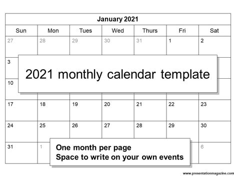 If you want to customize the calendar you can. Free 2021 printable calendar template (Sunday Start)