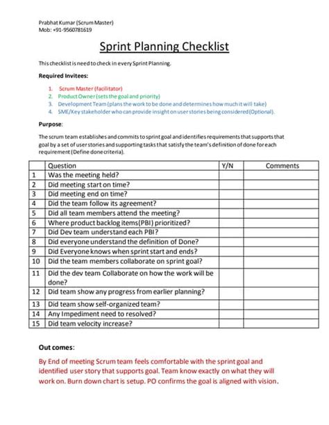 Sprint Planning Checklist Pdf
