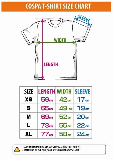 T Shirt Size Chart Cm