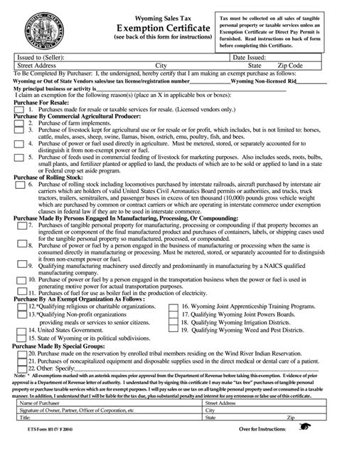 Wyoming Sales Tax Exemption Certificate Fill Out And Sign Online Dochub