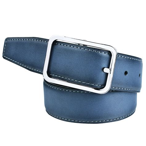 Mens Blue Belt Genuine Leather Belts Reversible 90 Cm 125 Cm Strap