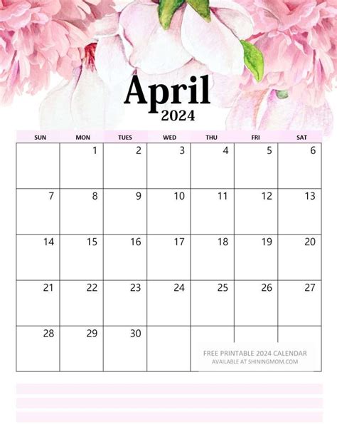 2024 Printable Calendar By Month Floral Pris Margette