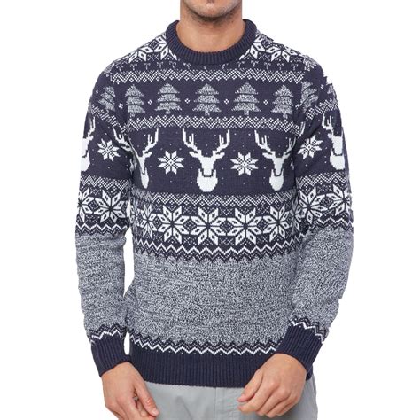 Mens Christmas Tree Reindeer Snow Fairisle Pattern Novelty Xmas Jumper Sweater Ebay