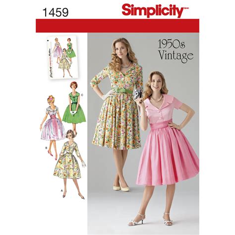 Pattern For Misses And Miss Petite 1950s Vintage Dress Simplicity