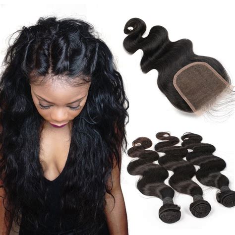 4x4 lace closure with 3 bundles weft brazilian body wave human hair