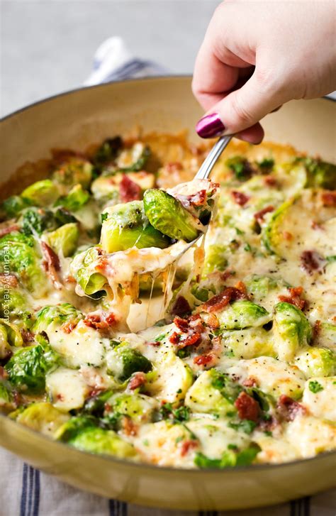 cheesy brussels sprouts with bacon the chunky chef