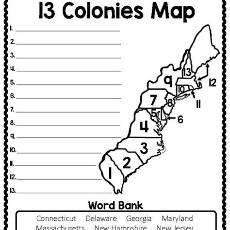 13 Colonies Map Quiz 13 Colonies Map Worksheet Blank 13 Colonies Map