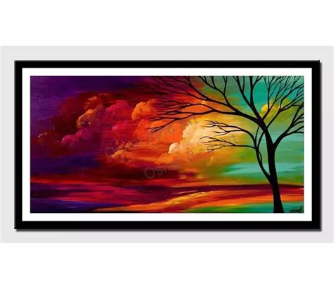 Paper Print Of Abstract Landscape Colorful Sunset Painting