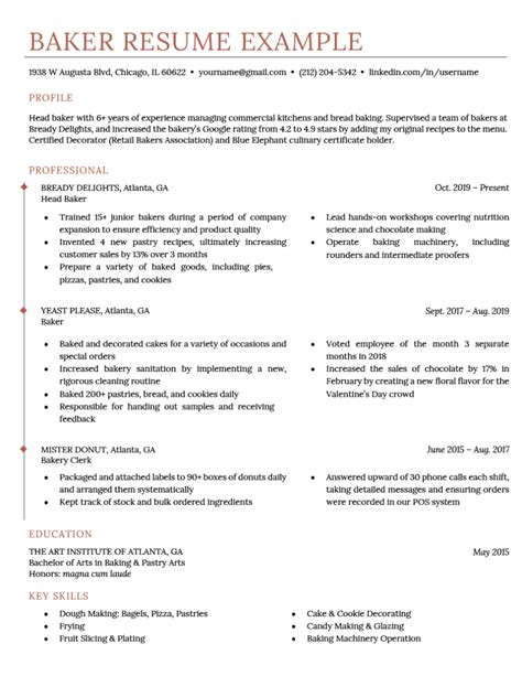 Baker Resume Example And Writing Tips Resume Genius