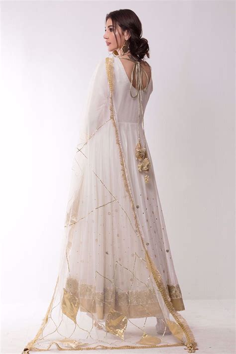 Rozina Munib Women Dresses Designer Ivory Net Peshwas Simple