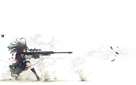 School Uniforms Sniper Rifles Anime Simple