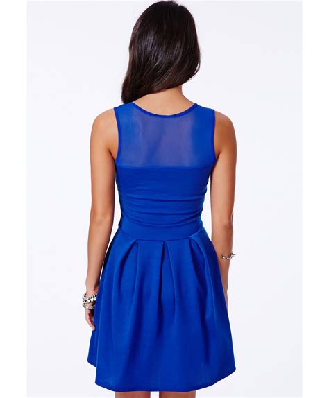 Missguided Colette Cobalt Blue Skater Dress With Mesh Detail Lyst