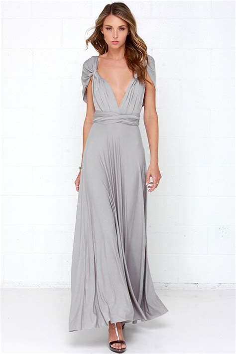 Tricks Of The Trade Light Grey Maxi Dress Elegant Wrap Dress Black
