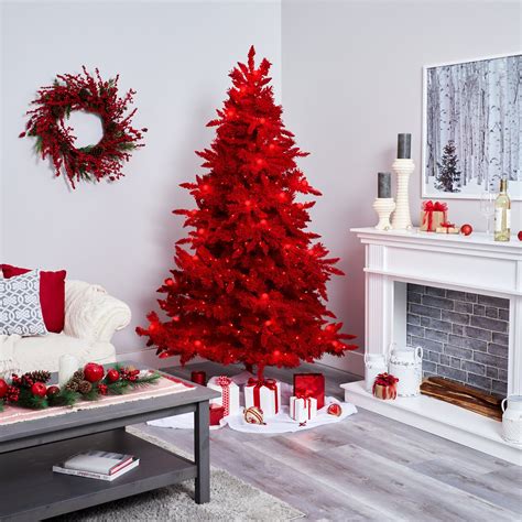 7 Red Flocked Fraser Fir Artificial Christmas Tree With 500 Red Lights
