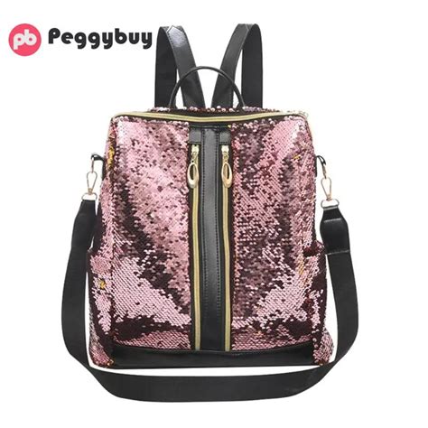 Glitter Sequins Shoulder Backpack For Women Girls Bling Travel School Bag Rucksack Female Pu