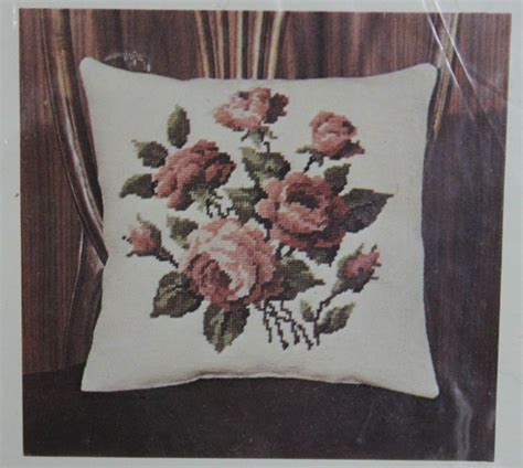 Vintage floral needlepoint pillow | chairish. New Vintage Artisana Canvas Needle Point Pillow Stamped ...