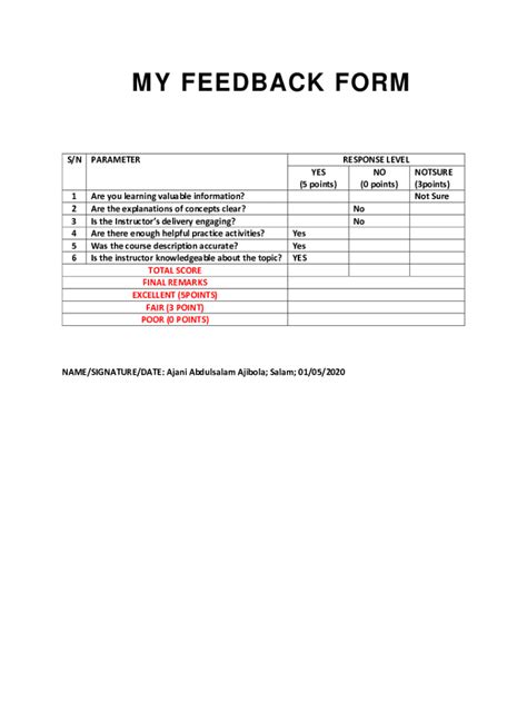 Fillable Online Course Instructor Feedback Form Templatejotform Fax