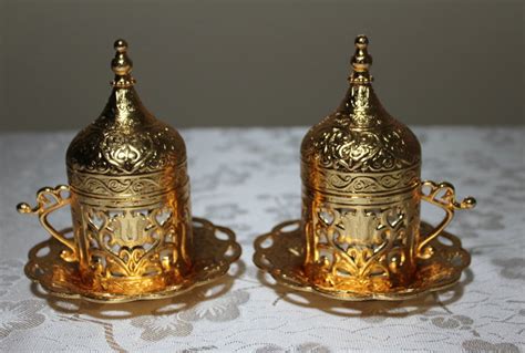 Turkish Coffee Set Gold Copper Coffee Pot Cups Plates Etsy