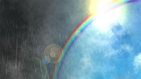 Heavy Rain On The Left Fine Sunny Weather On The Right Rainbow In The