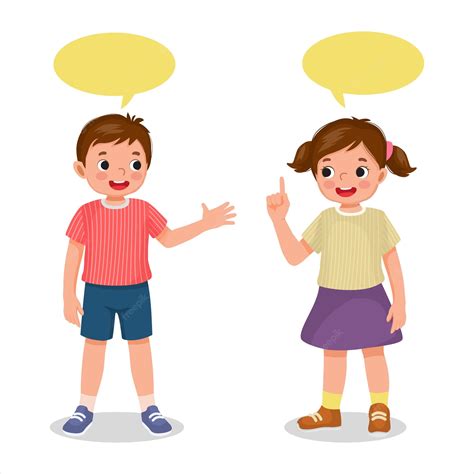 Premium Vector Cute Kids Little Boy And Girl Talking Each Other With