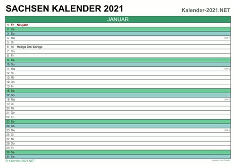 Mit feiertagen, schulferien, kalenderwochen, mondphasen, eigenem logo und eigenen terminen. Kalender 2021 Sachsen