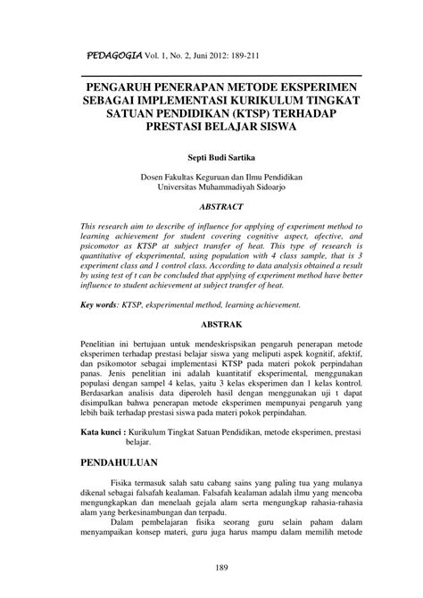 Pdf Pengaruh Penerapan Metode Eksperimen Sebagai Implementasi