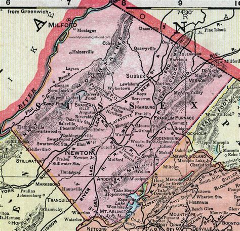 Sussex County New Jersey 1905 Map Cram Newton Hamburg Montague