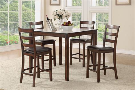 Poundex 2164 And 1143 Brown Table And Faux Leather Chairs Counter Height