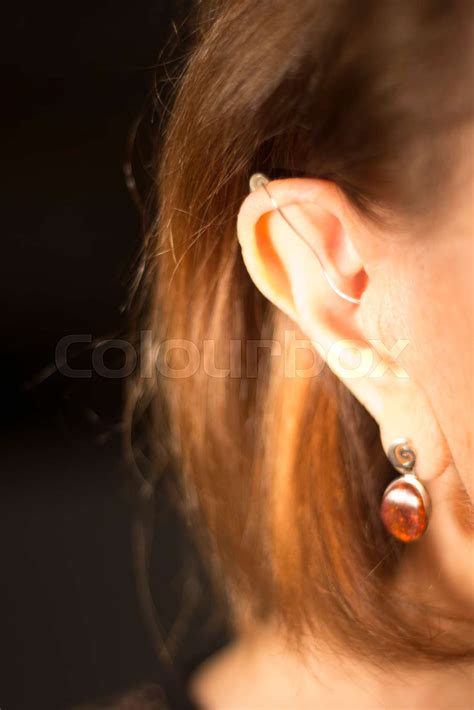 Deaf Woman Hearing Aid Ear Stock Image Colourbox