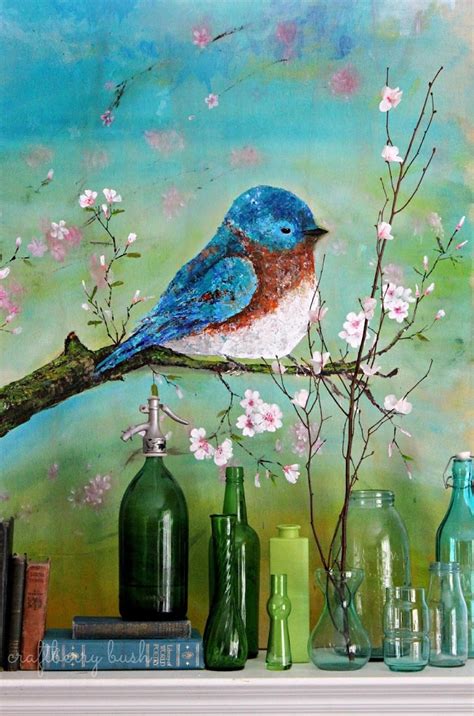 Palette Knife Acrylic Painting Blue Bird