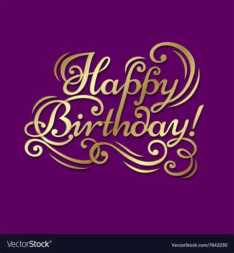 Congratulatory Text Happy Birthday On A Purple Background With Gold
