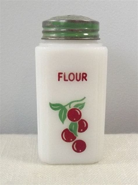Vintage Tipp City Flour Shaker 1930s Milk Glass With Red Cherries