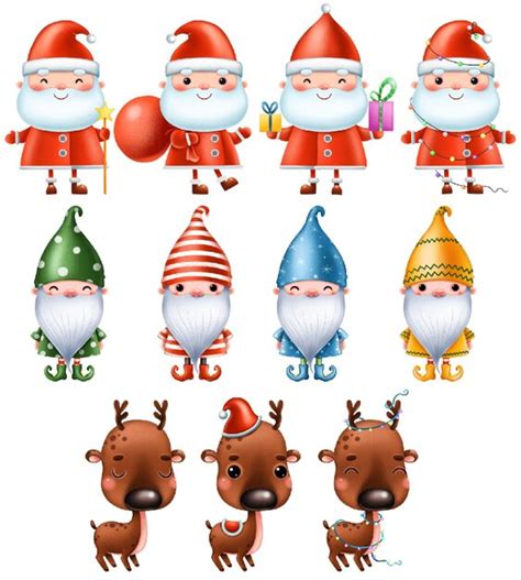 Premium Vector Christmas Clipart With Santa Claus Gnomes And Deer
