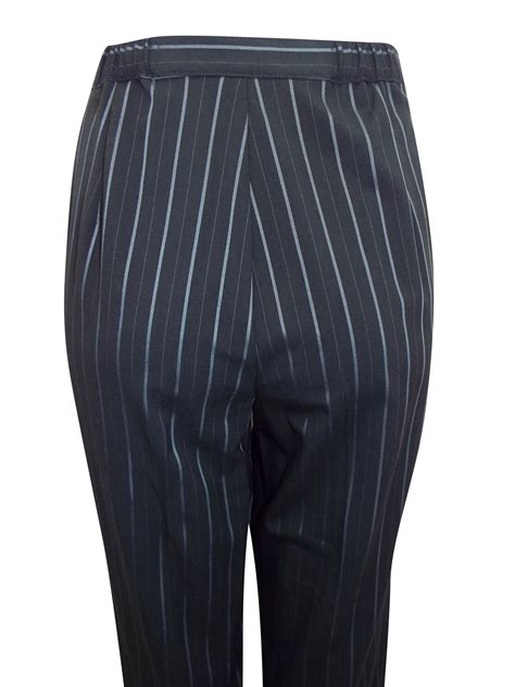Marks And Spencer Mand5 Black Straight Leg Pinstripe Trousers Size