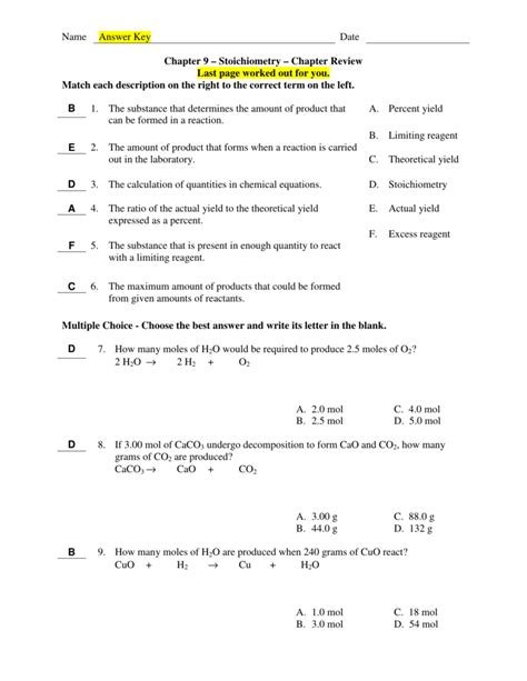 Published on jun 9, 2012. Name Answer Key Date Chapter 9 - Stoichiometry