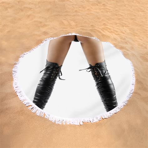 Woman Legs In Black Sexy Thigh High Stiletto Boots Round Beach Towel