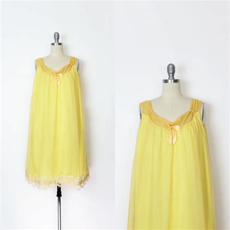 Vintage 60s Nightgown 1960s Yellow Chiffon Nightgown Lemon Etsy