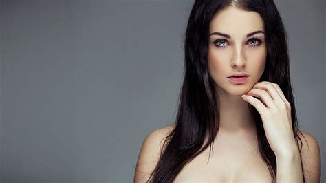 5760x1080px Free Download Hd Wallpaper Woman S Face Topless Woman Brunette Boobs Eyes
