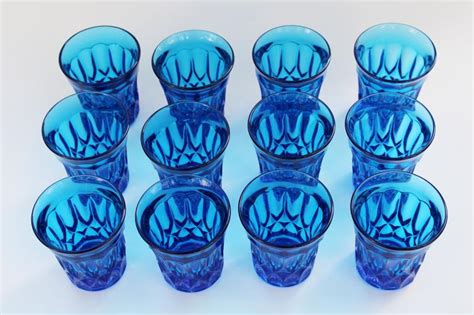 Set Of 12 Aqua Blue Glass Tumblers Juice Or Bar Drinking Glasses Noritake Perspective