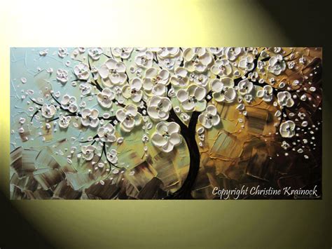 Custom Art Abstract Painting White Cherry Tree Blossoms