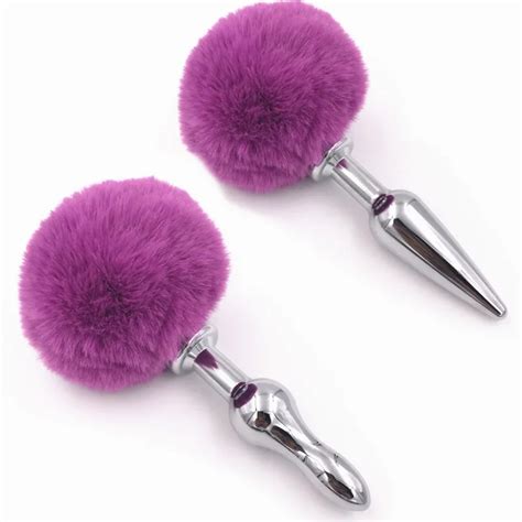 Anal Plug Bead Purple Rabbit Tail Stainless Steel Butt Plug Anus Insert Stopper Fetish Products