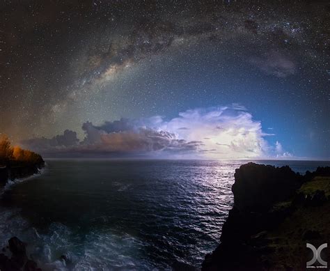 Wallpaper Landscape Sea Night Galaxy Water Rock Nature Sky